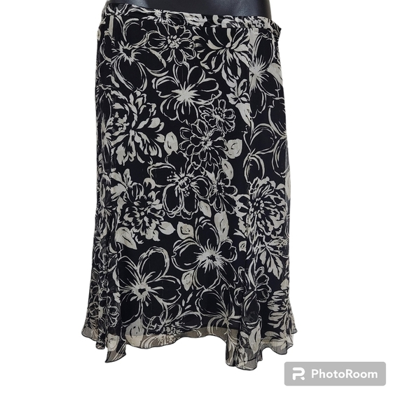 Kate Hill Petite 100% Silk Midi Floral Skirt, Size 10P - Picture 1 of 10